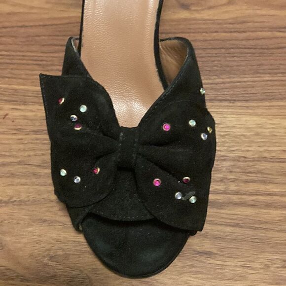 Laurence Dacade Black Suede Bow & Crystal Accent Mule. Size 38/8. - Picture 2 of 8